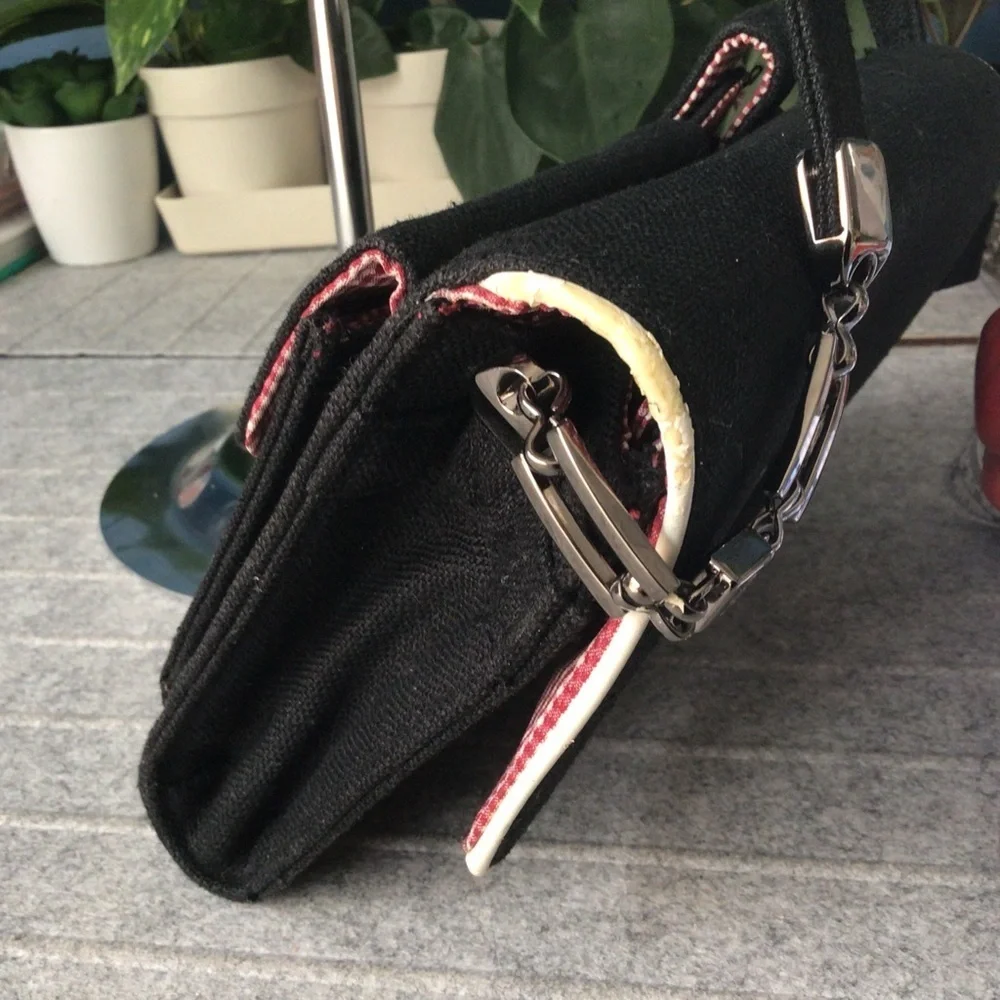 Vintage Canvas Black /White Trim Crossbody Bag with White Trim